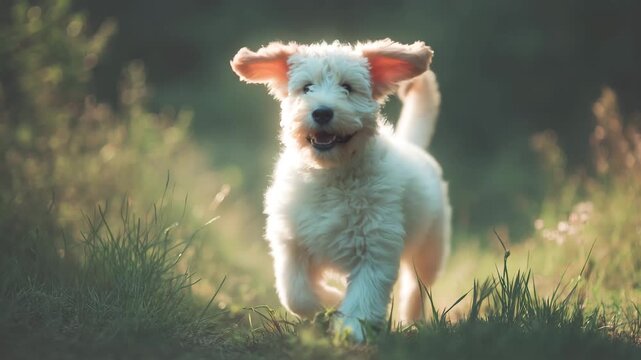 jack russell terrier running in forest, garden
