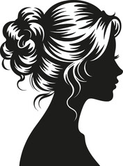 Elegant woman s hairstyle side view black and white on transparent background silhouette