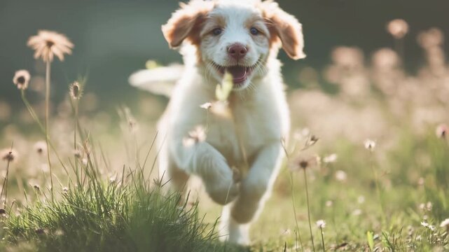 jack russell terrier running in forest, garden