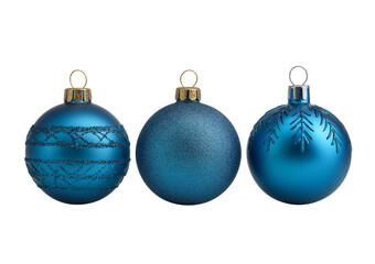 Three blue Christmas ornaments isolated on a transparent background 1
