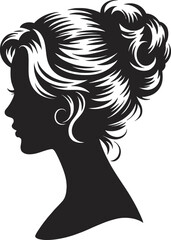 Elegant woman s updo hairstyle design black and white silhouette on transparent background