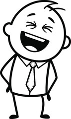 Joyful cartoon character in a shirt and tie laughing heartily with eyes closed and head tilted back