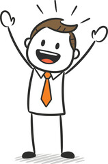 Joyful cartoon businessman with arms raised in celebration and a wide excited smile