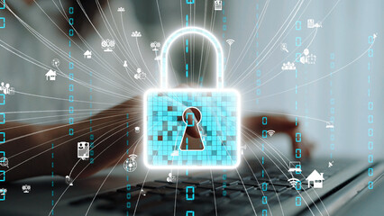 This image showcases a digital padlock symbolizing security, with data streams highlighting the importance of cyber security and online privacy in a connected world. Xenic