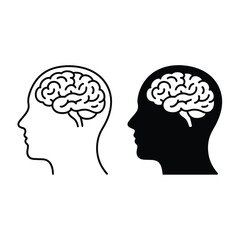 Human head profile with brain outline and silhouette