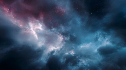 Obraz premium Vibrant cosmic nebula with pink and blue hues swirling in the vast darkness of space