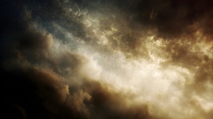 Obraz premium A dramatic and vast expanse of cosmic clouds illuminated by golden light with countless stars