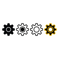 Four cogwheel icons showing different styles and colors
