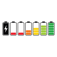 Battery charge level indicator icons from empty to full