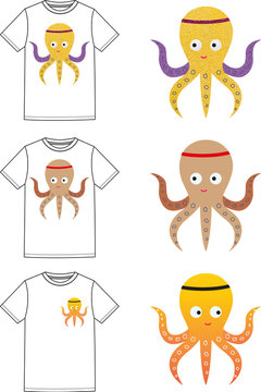 vector illustration of a set of cartoon characters OCTOPASS