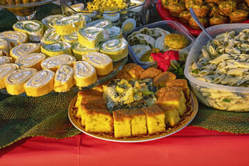 Holiday of Balkan cuisine in Tivat city, Montenegro, Zucenica festival.  Different pastries with zucenica - wild chicory