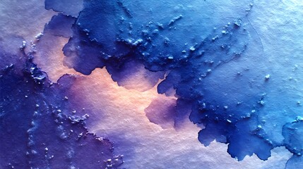 Abstract blue and purple watercolor texture with organic shapes and granular details, evoking a sense of depth and fluidity in a macro view of artistic paint application