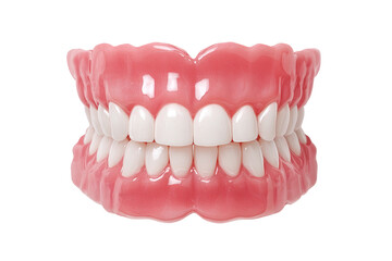 Obraz premium Full denture, a set of artificial teeth, pink gums, white teeth, close-up