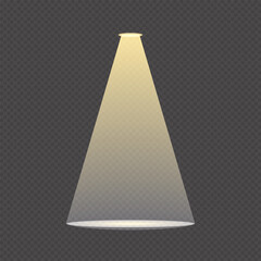 Spotlight beam with warm light on a dark background, stage lighting effect