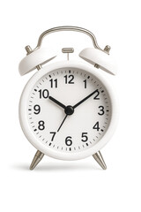 White retro alarm clock isolated on white, twin-bell design