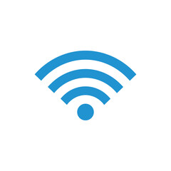 A classic blue Wi-Fi icon representing a wireless network signal for internet connectivity, isolated on a white background.