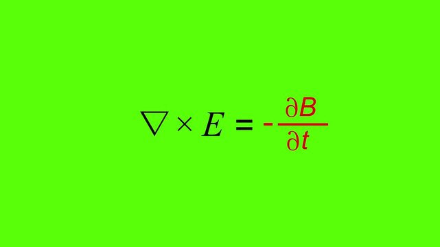 Icon of Faradays law, one of Maxwells equations, nabla cross E equals minus partial B partial t. Shows mathematical beauty in electromagnetism, physics, mathematics source symbol animation