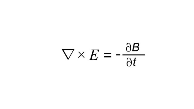 Icon of Faradays law, one of Maxwells equations, nabla cross E equals minus partial B partial t. Shows mathematical beauty in electromagnetism, physics, mathematics source symbol animation