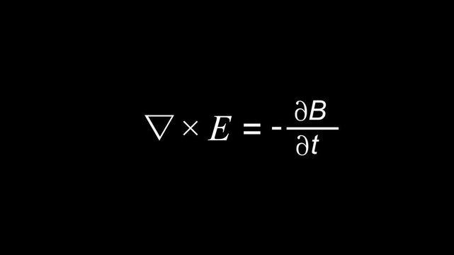 Icon of Faradays law, one of Maxwells equations, nabla cross E equals minus partial B partial t. Shows mathematical beauty in electromagnetism, physics, mathematics source symbol animation