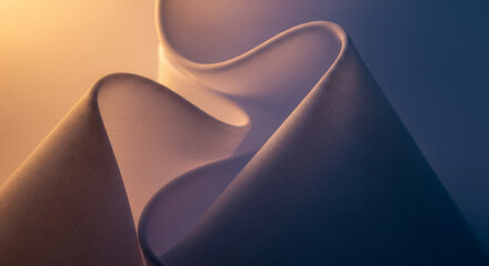 Abstract Paper Wave with Warm and Cool Gradient Lighting
A stunning, abstract close-up photograph showcasing a continuous sheet of paper or fabric meticulously folded into graceful