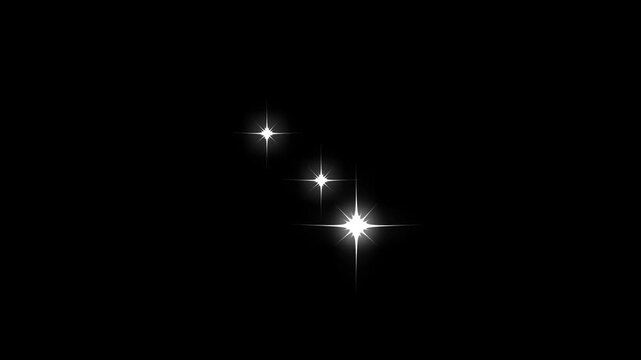 Sparkle Star blink animation, blinking light effect on black background, magic stars tail sparkling glitter dust trail loop animation video. 4k animation