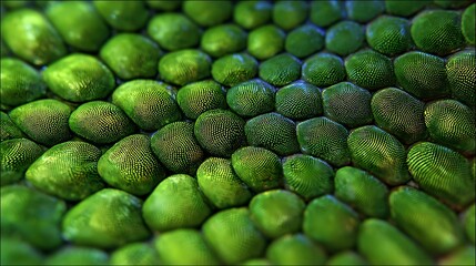 Closeup macro shot of vibrant green snake skin texture, showing intricate scales and patterns in sharp focus with a shallow depth of field