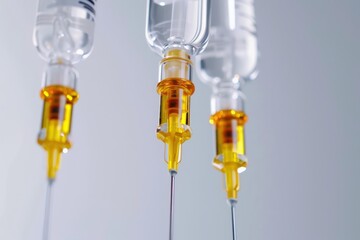 Needle Pints: A close-up view captures the sharp needles, poised and filled with a golden liquid, poised in anticipation. the image's cool.