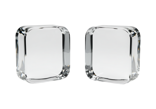 Two clear rounded square gems isolated on transparent background, simple and modern