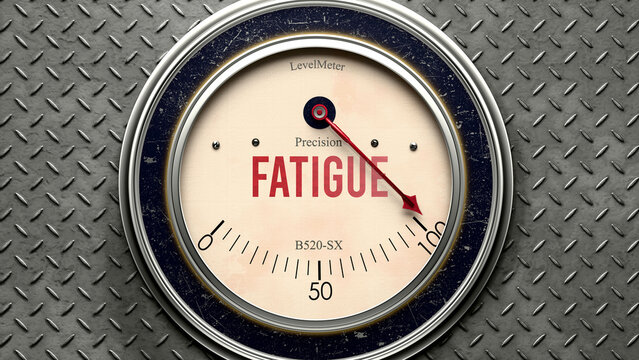 Fatigue that is hitting a full scale, showing a very high level of fatigue, overload of it, too much of it. Maximum value, off the charts.  ,3d illustration