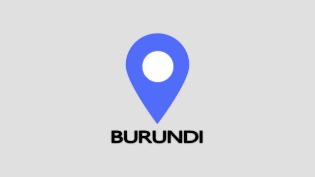 Burundi is looping Location Pins over the country. Location of the Country of Burundi, sign animated with alpha channel, 4k video, and GPS location tracking icon