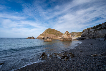 Pormenade beach seascape with a blue sky. Viavelez. Asturias. Spain