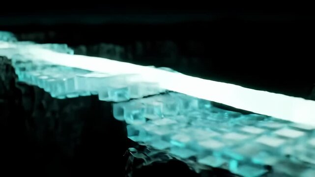 Crossing the Chasm Concept: Illuminating the path to market growth, an abstract digital strategy animation bridges innovation and success.