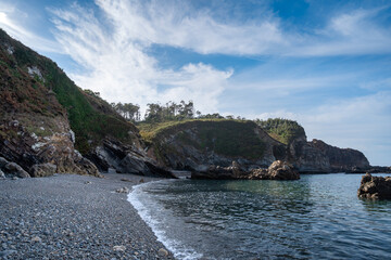 Pormenade beach seascape with a blue sky. Viavelez. Asturias. Spain