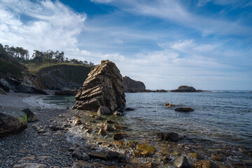 Pormenade beach seascape with a blue sky. Viavelez. Asturias. Spain