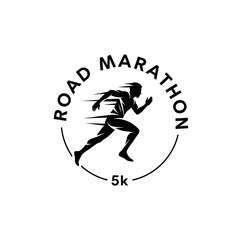 Fototapeta premium Dynamic 5K road marathon emblem depicting athletic runner in motion