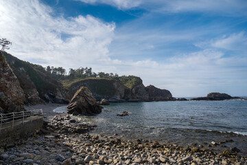 Pormenade beach seascape with a blue sky. Viavelez. Asturias. Spain