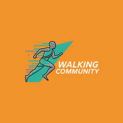 Minimalist Runner Community Logo on Orange Background - Dynamic Movement