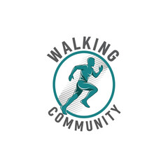 dynamic silhouette in motion, emblem with text, active lifestyle graphic