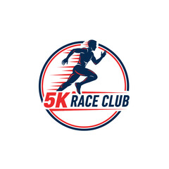 Dynamic 5K Race Club Logo Silhouette of a Runner in Action