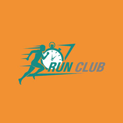 Dynamic Running Club Logo Indicating Speed and Time Excellence