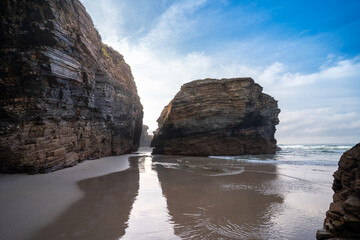 Pormenade beach seascape with a blue sky. Viavelez. Asturias. Spain