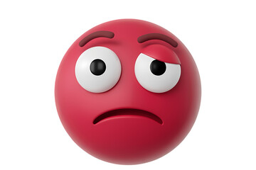 Fototapeta premium Bored red 3D emoji with skeptical, tired, and unamused expression on transparent background.