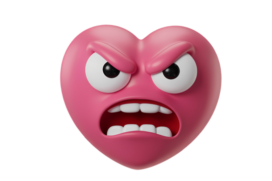 Angry pink 3D heart emoji screaming with furrowed brow and wide mouth.