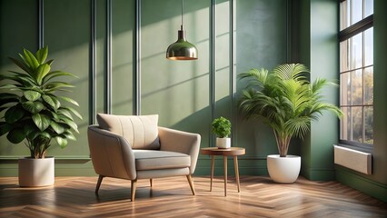 Fototapeta premium Living room with armchair and plants