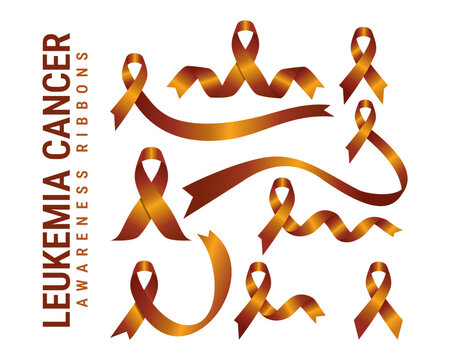 Leukemia Awareness Ribbon Vector Set - Orange Cancer Support Symbol