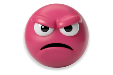 Pink colour 3d angry emoji on white background.