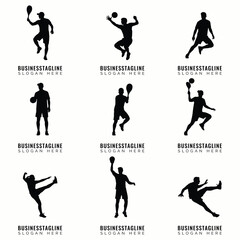Athletic figures playing sports silhouette people