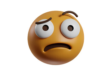 3D confused emoji on transparent background.