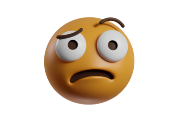 3D confused emoji on transparent background.
