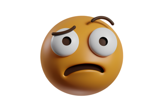 3D confused emoji on transparent background.
